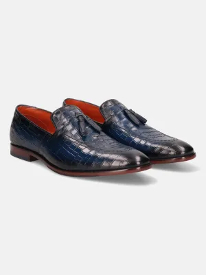 bugatti Blue Premium Leather Formal Slip-Ons