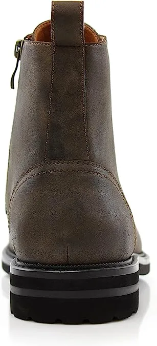 Cigar Woolen and Leather Lace-up Fashion Chukka Boots with Zipper Closure