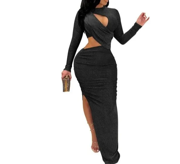 Elegant Glitter Solid Ruched Sexy Dress