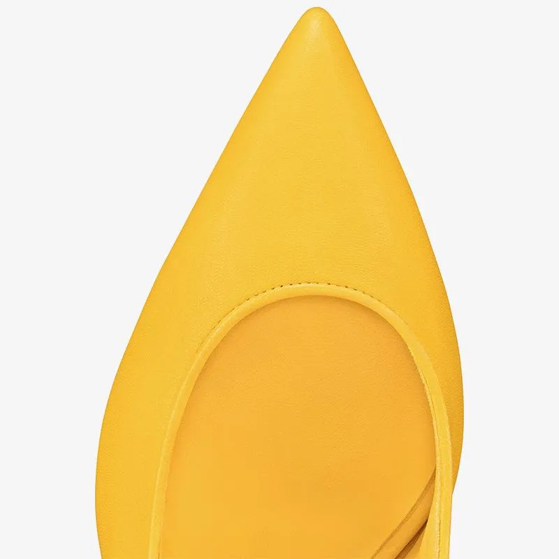 Elegant Yellow Leather Slingback Pumps