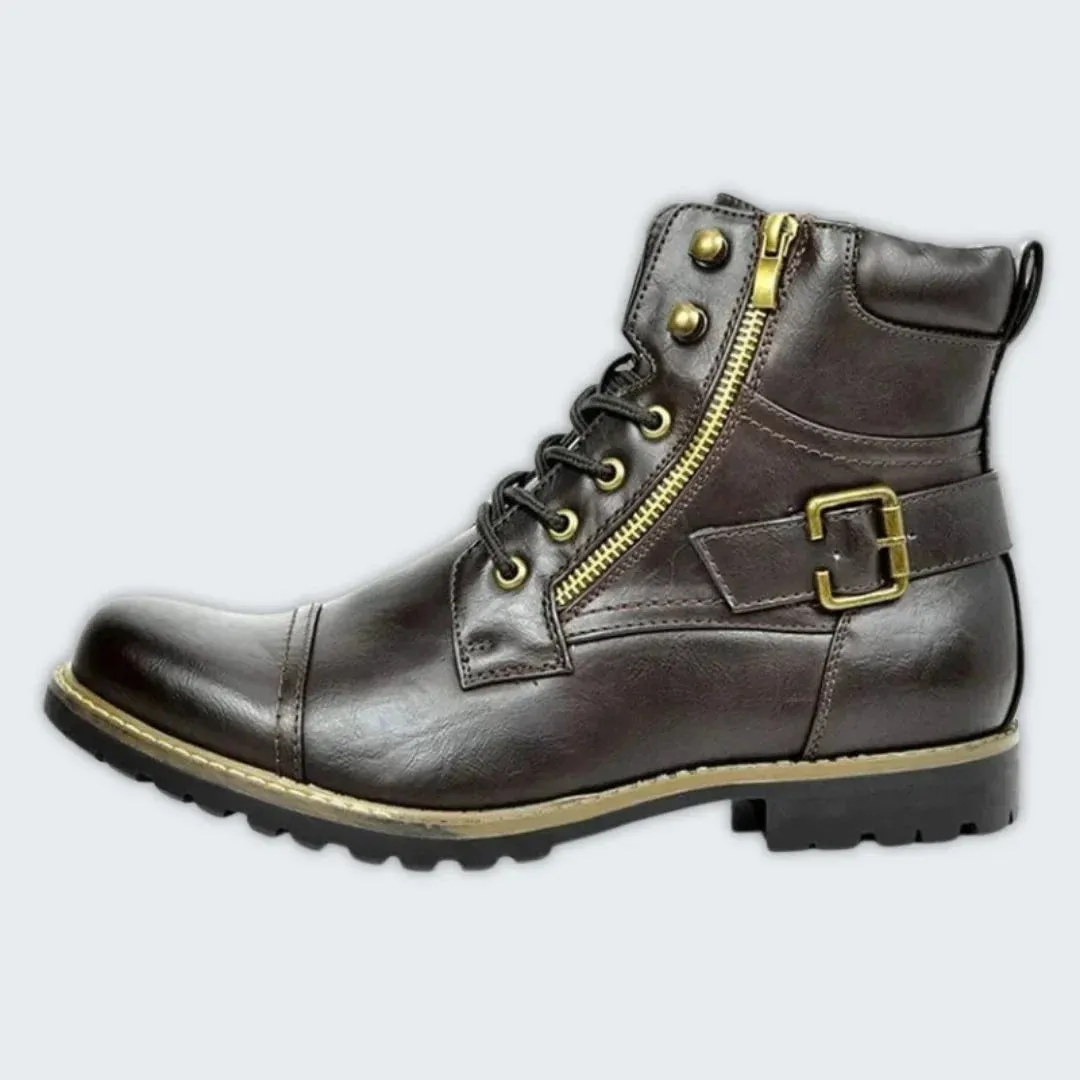 Elegantly Crafted Men's Leather Laced Boots - Durable Comfort