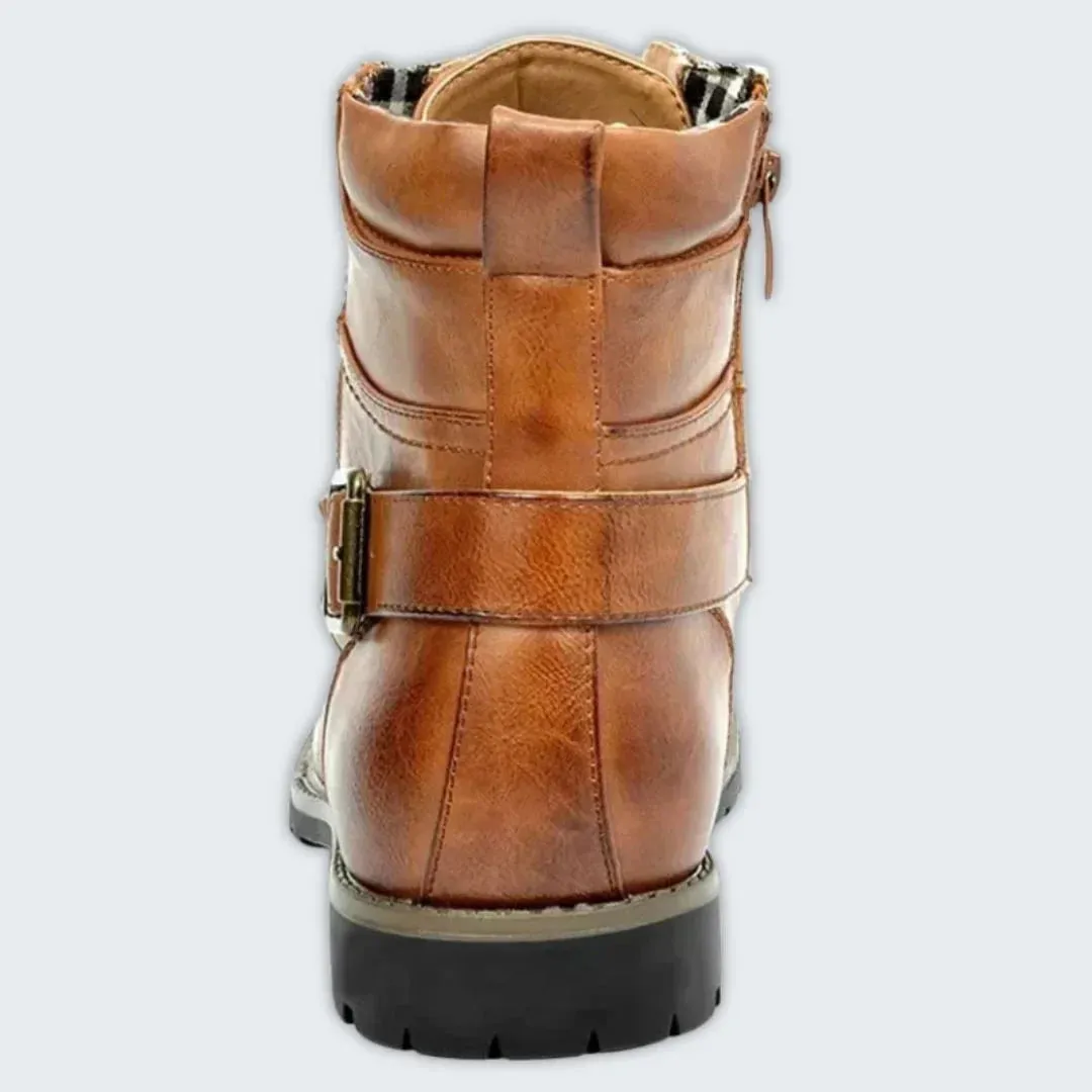 Elegantly Crafted Men's Leather Laced Boots - Durable Comfort