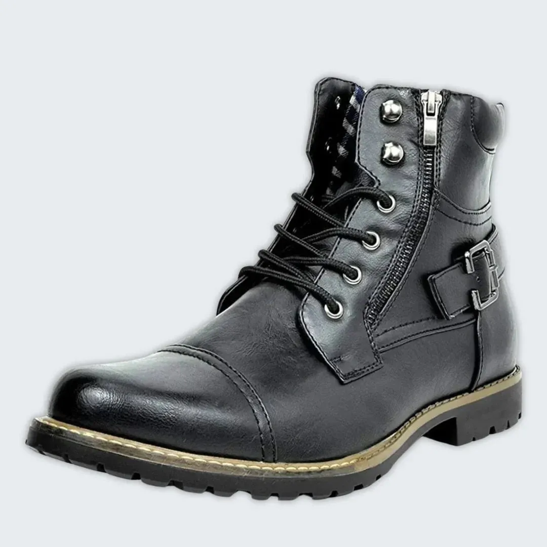Elegantly Crafted Men's Leather Laced Boots - Durable Comfort