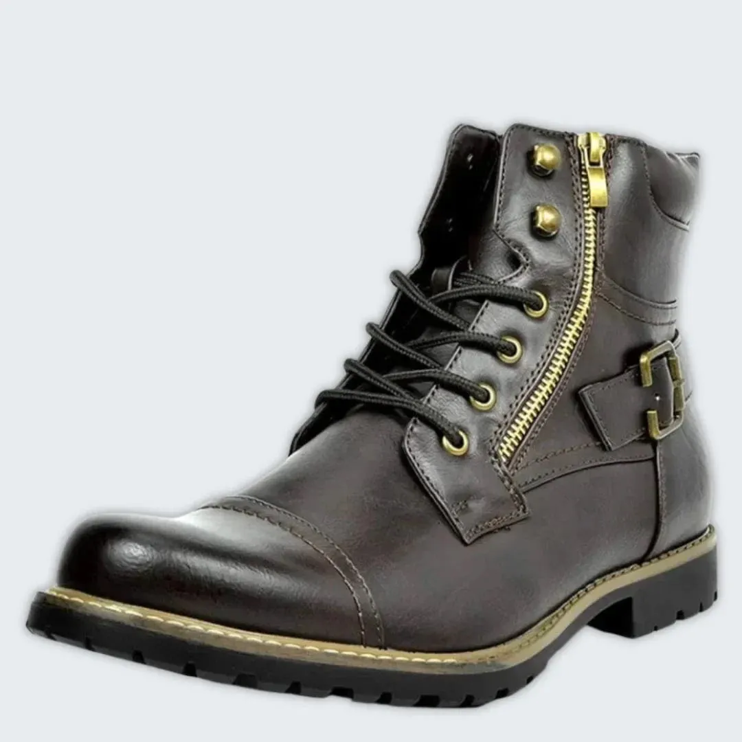 Elegantly Crafted Men's Leather Laced Boots - Durable Comfort