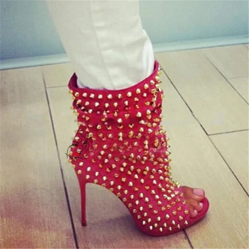 Open Toe Rivet Ankle Boots