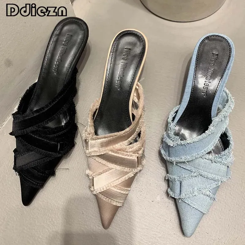 Women's Pointed Toe Kitten Heels Mules