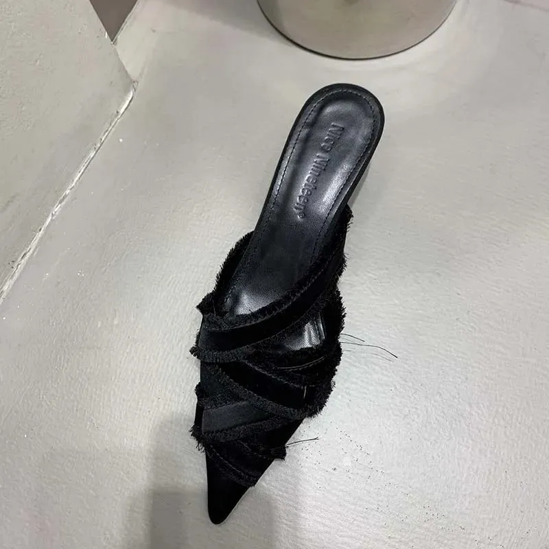 Women's Pointed Toe Kitten Heels Mules