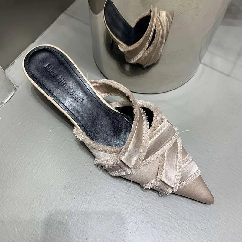 Women's Pointed Toe Kitten Heels Mules