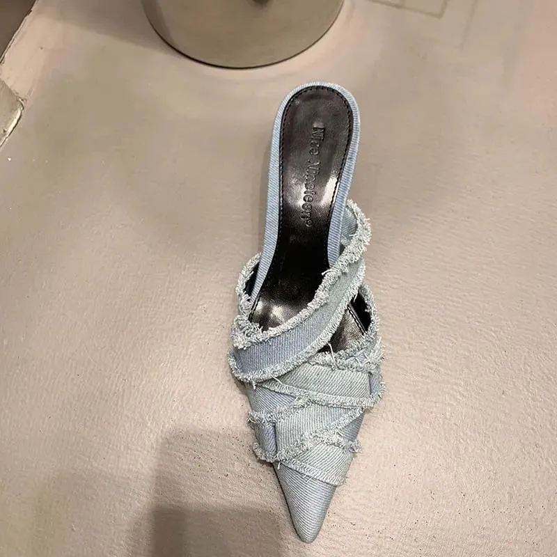 Women's Pointed Toe Kitten Heels Mules