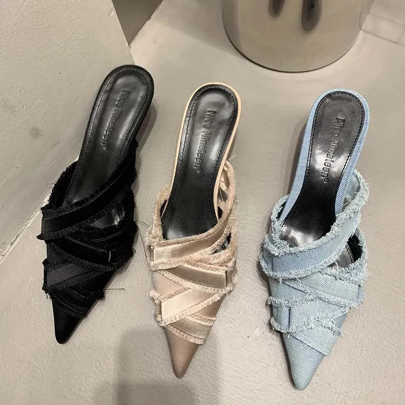 Women's Pointed Toe Kitten Heels Mules