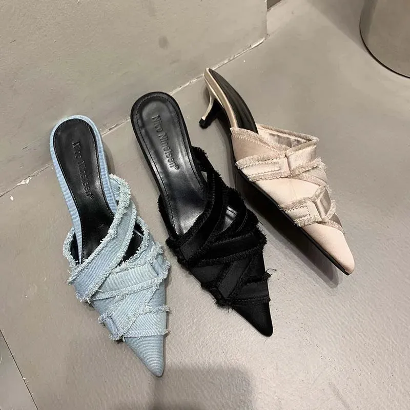 Women's Pointed Toe Kitten Heels Mules