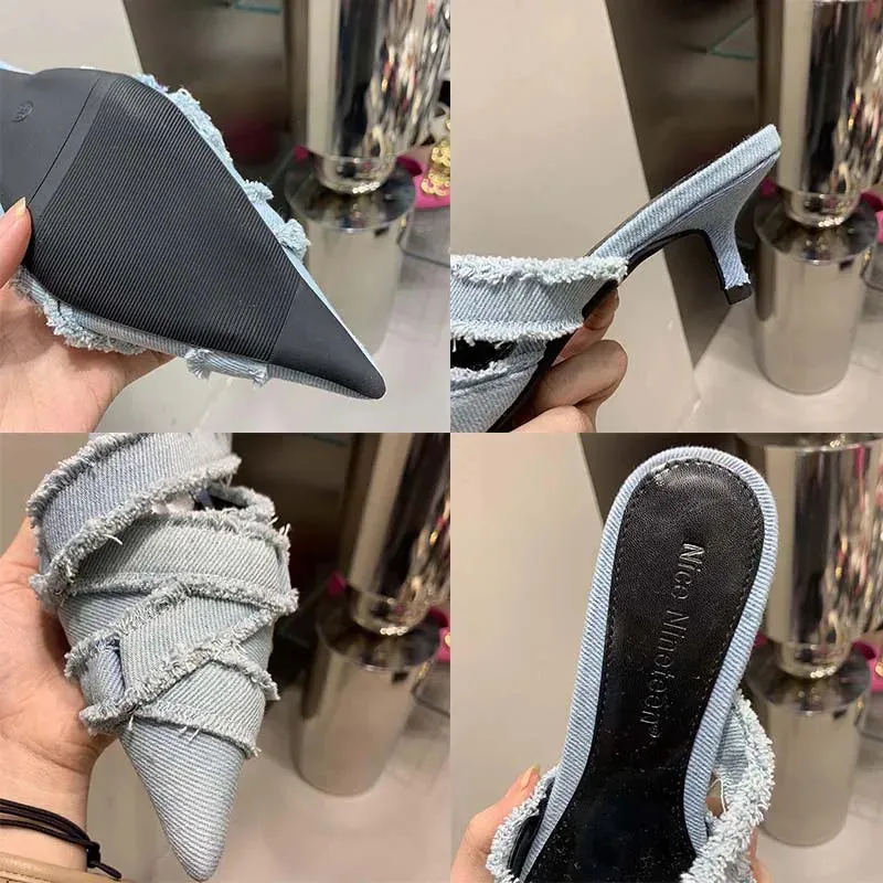 Women's Pointed Toe Kitten Heels Mules