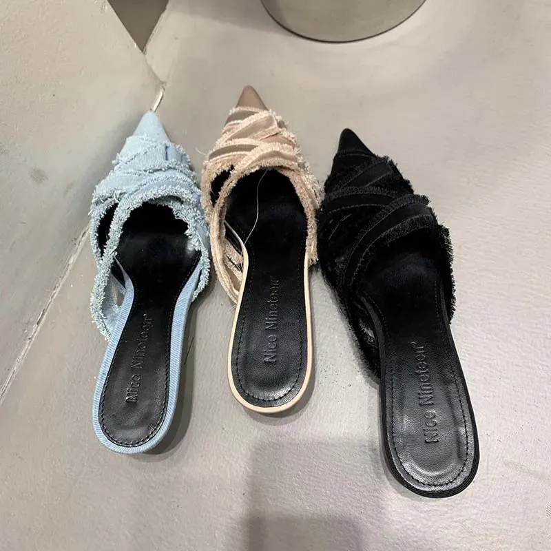 Women's Pointed Toe Kitten Heels Mules