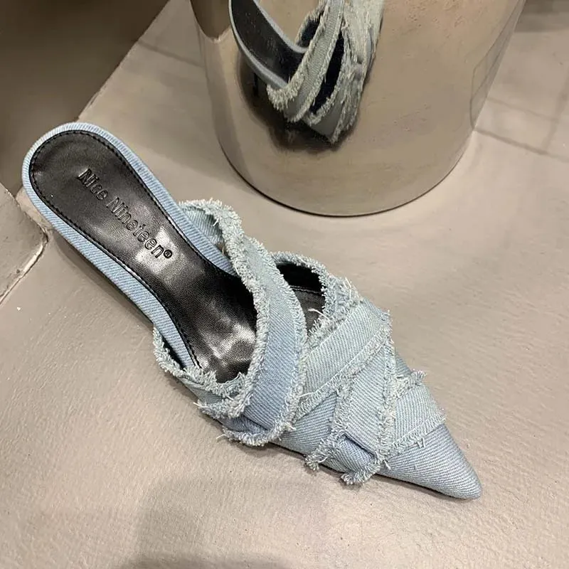 Women's Pointed Toe Kitten Heels Mules